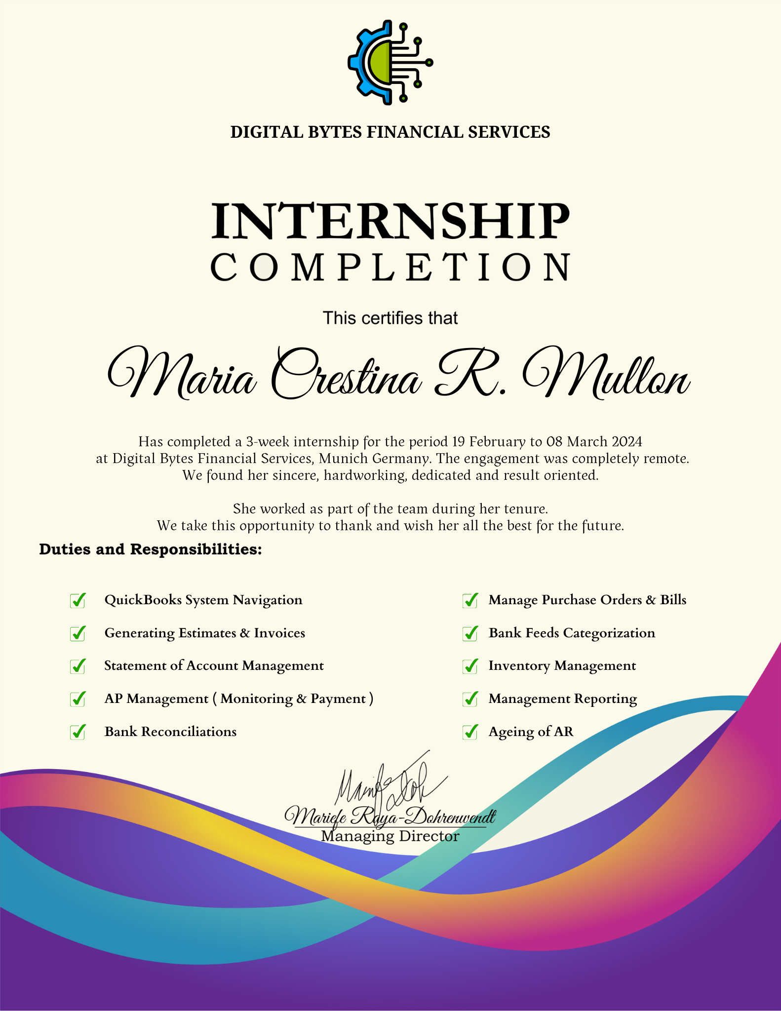 QUICKBOOKS ONLINE  INTERNSHIP CERTIFICATE