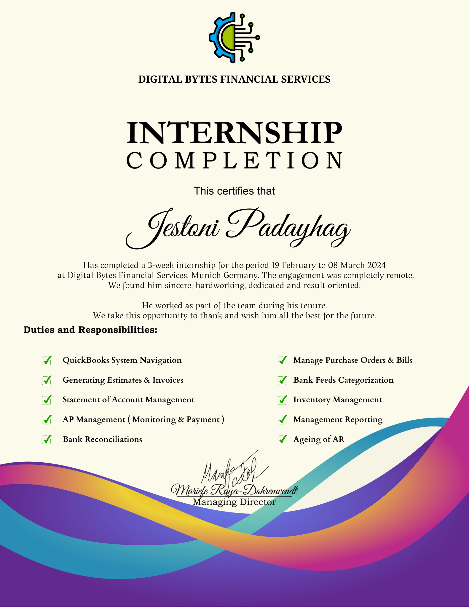 Internship Completion