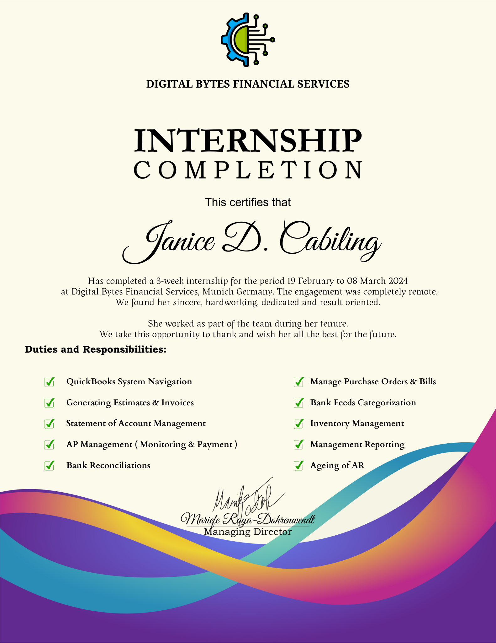 Internship Completion Certificate