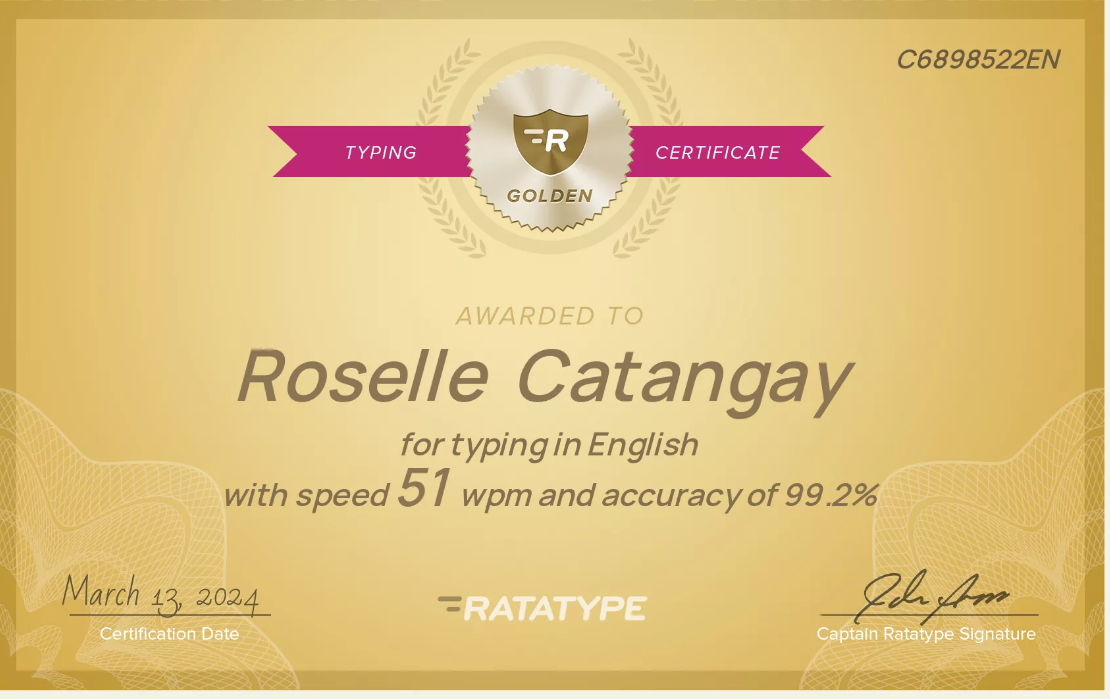 TYPING TEST CERTIFICATE