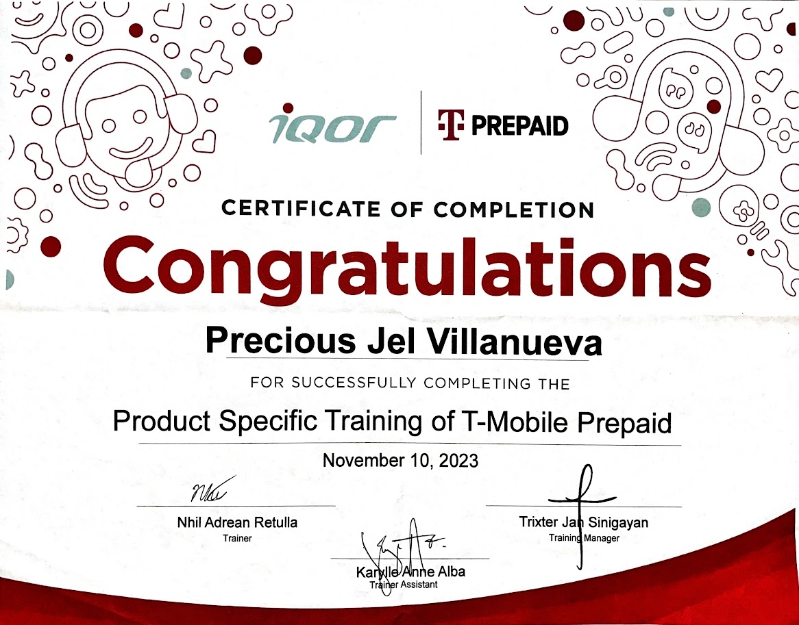 Product Specific Training Certificate