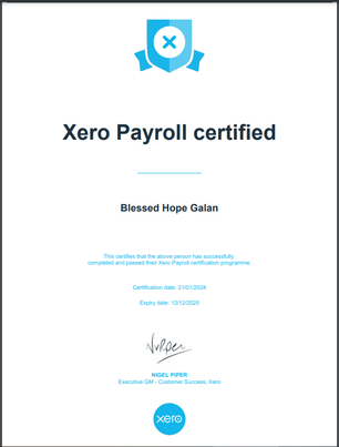 Xero Payroll Certificate