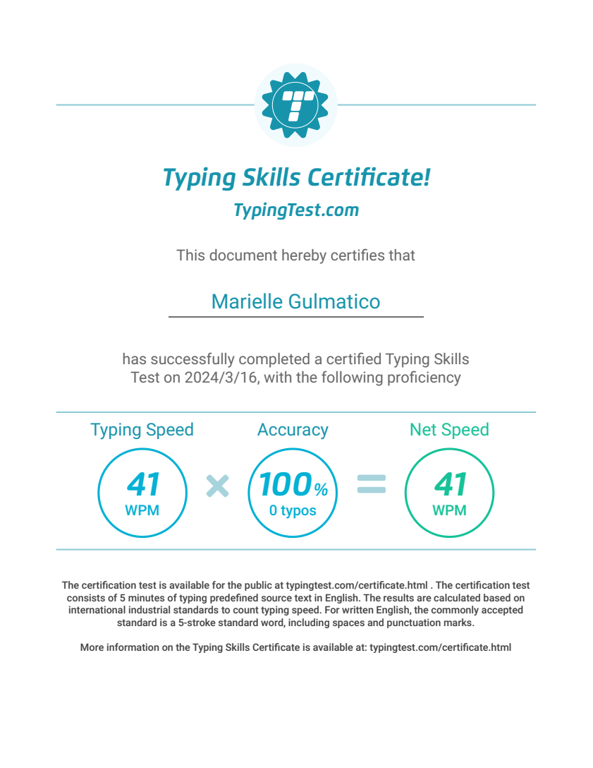 TypingTest Certificate