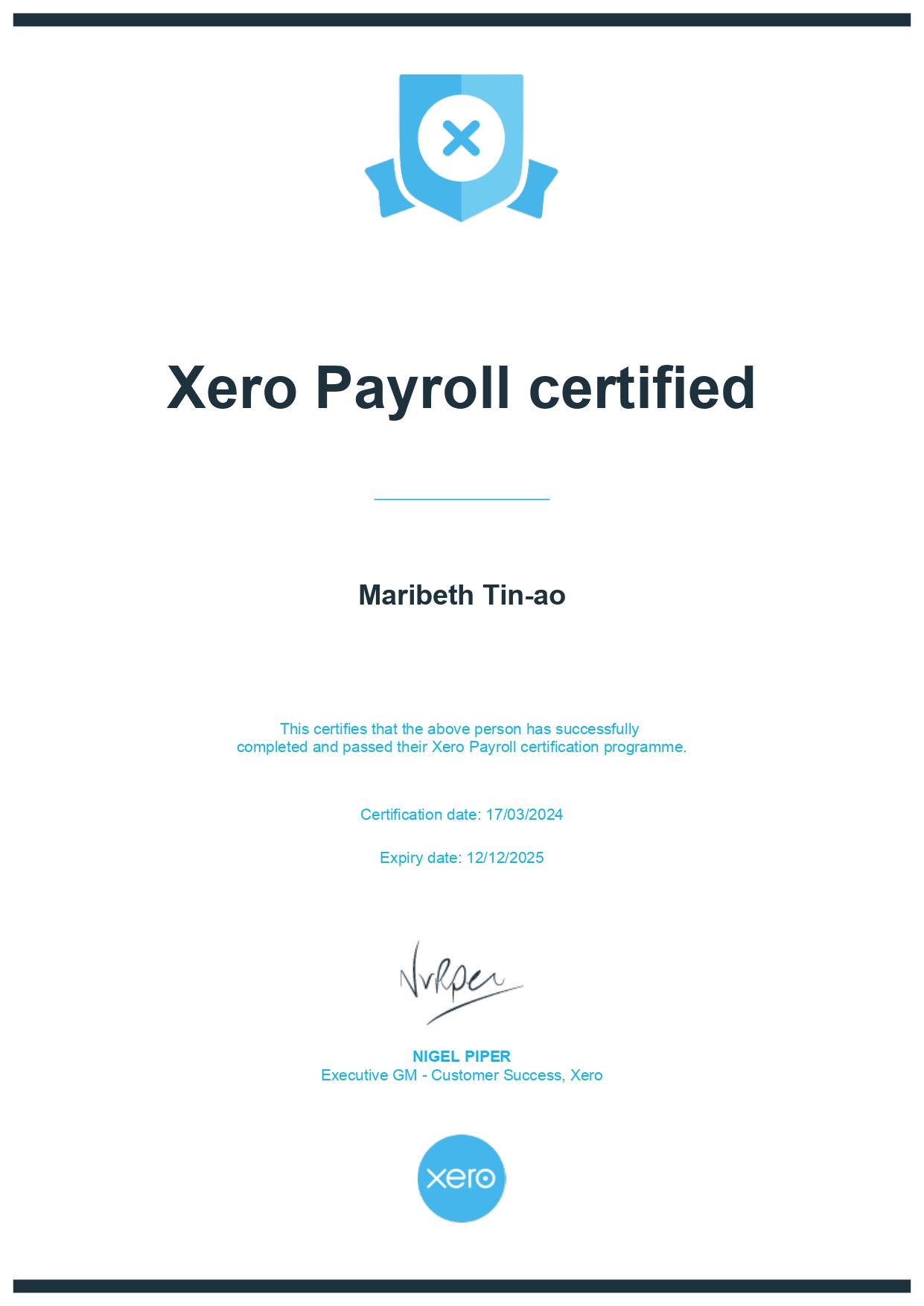 Xero Payroll Certified