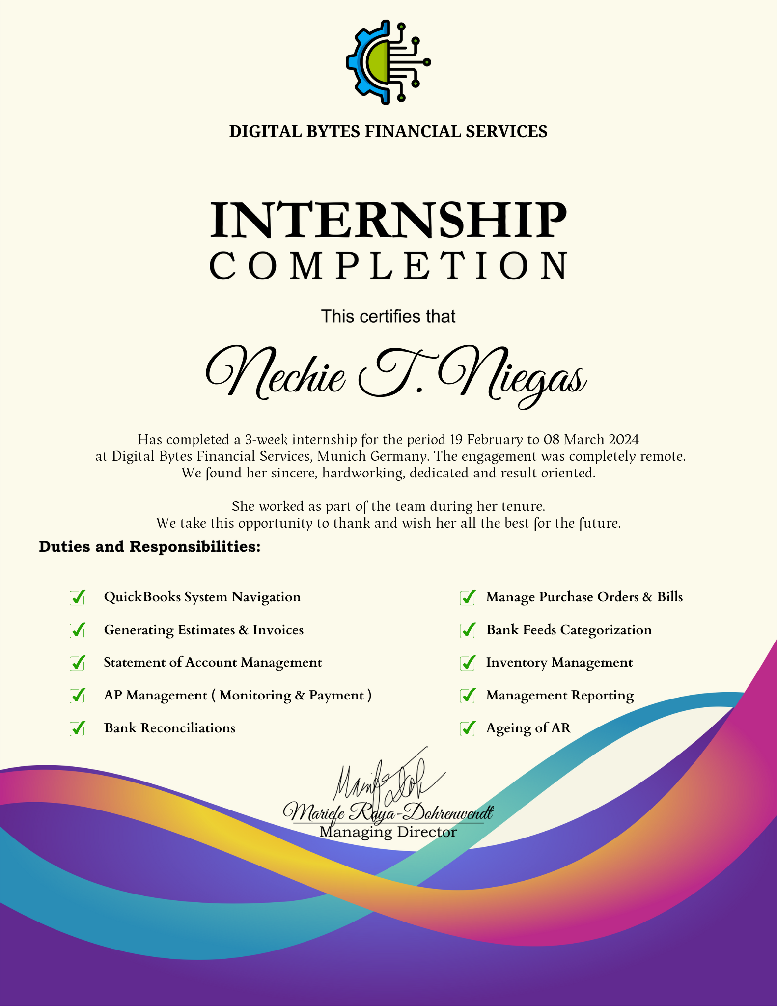 Completion of Internship  Certificate