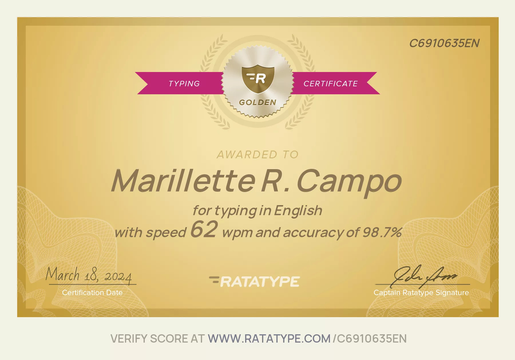 Typing Test Cert - Ratatype