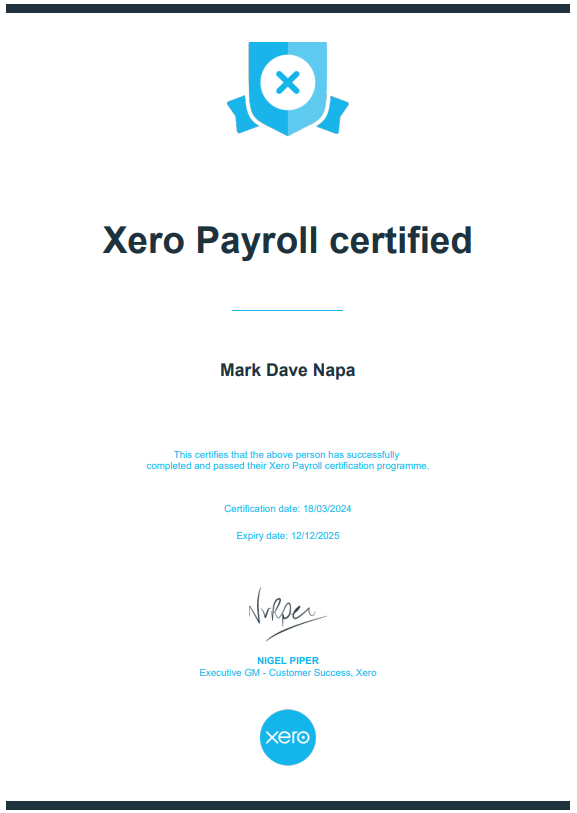 Xero Payroll Certificate