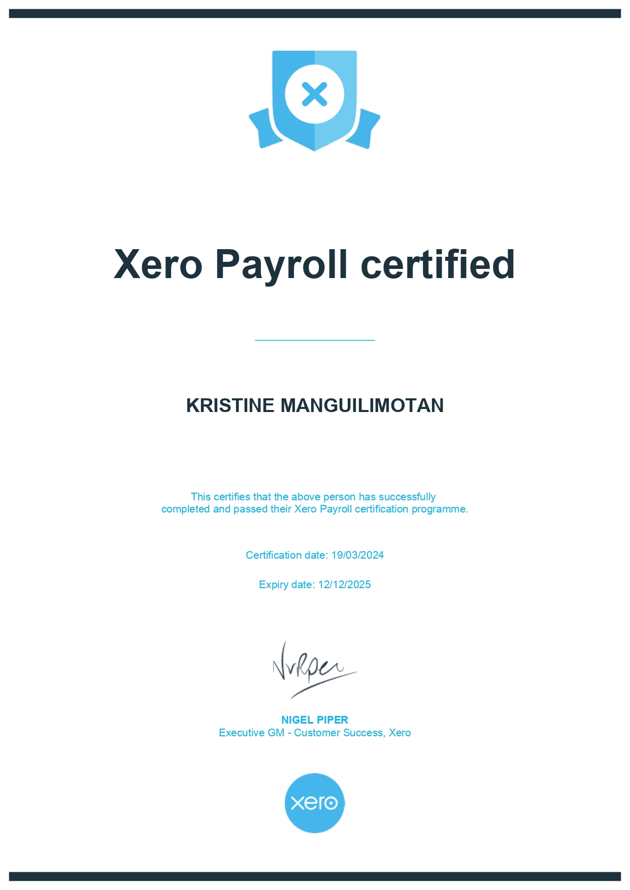 Xero Payroll certified