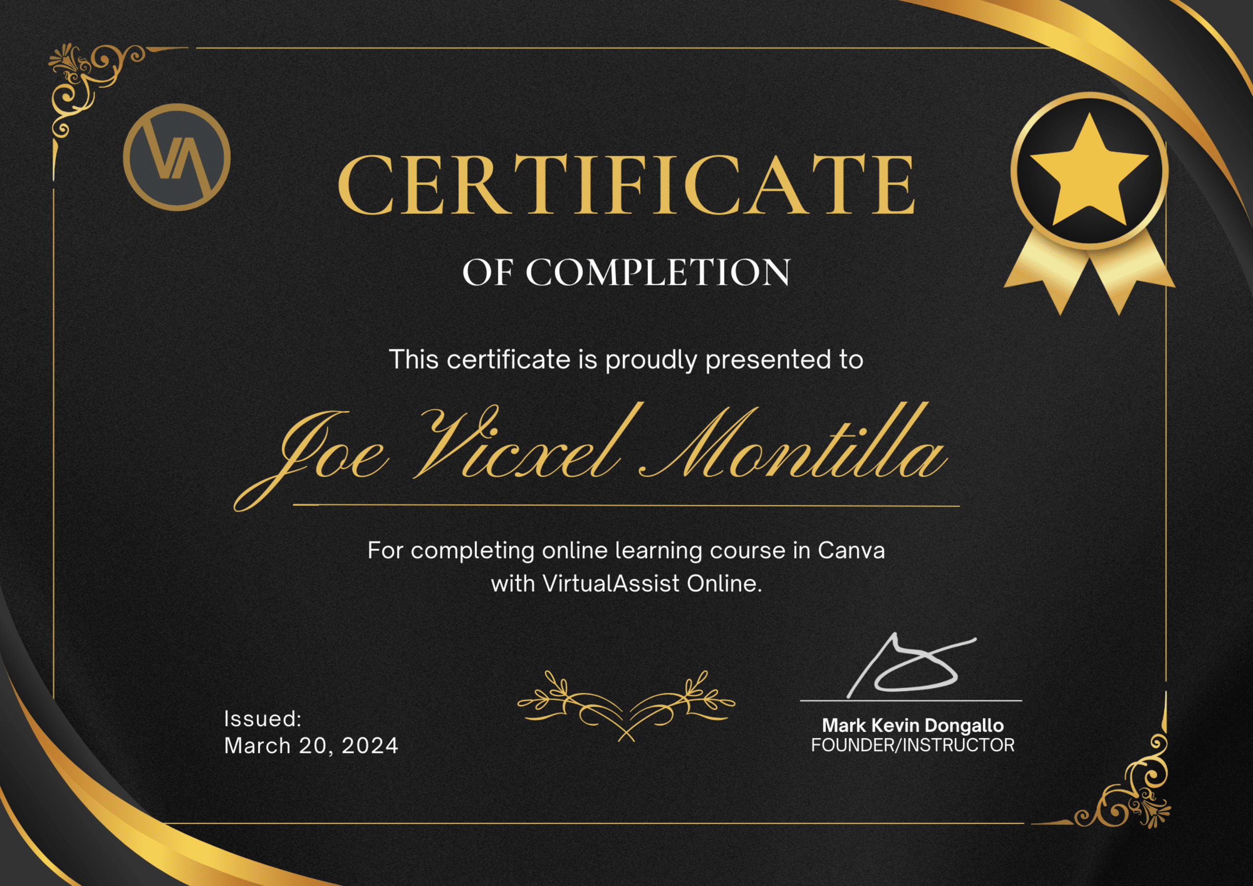 Certificate of Completion for Canva