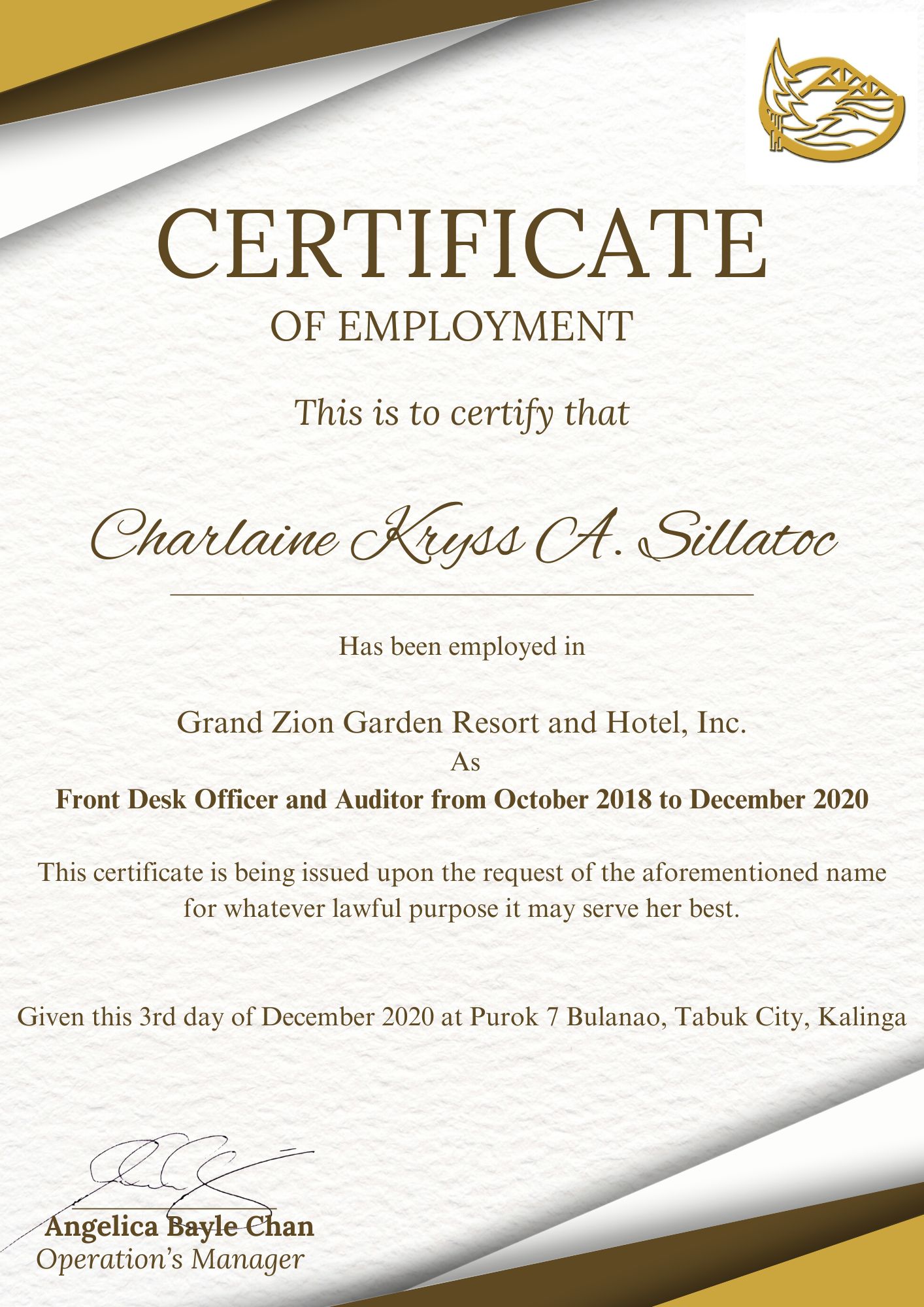 Certificate of Employment