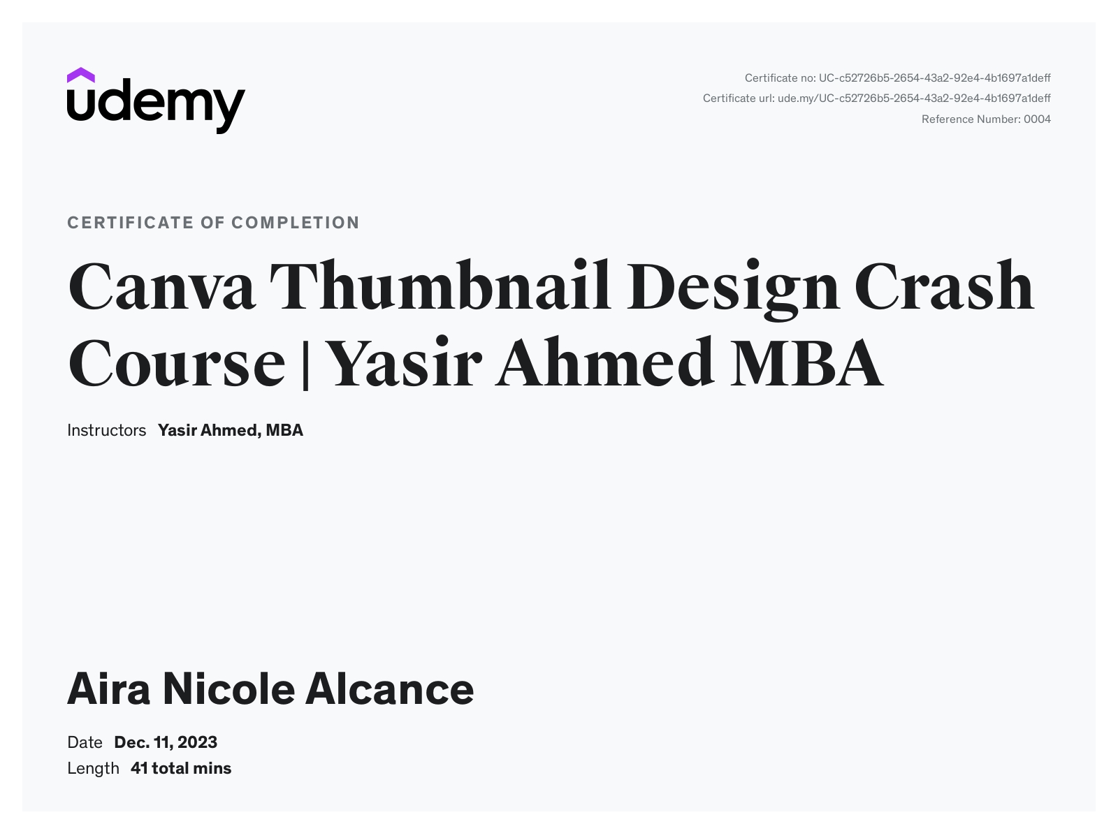 Canva Thumbnail Design Crash Course Certificate