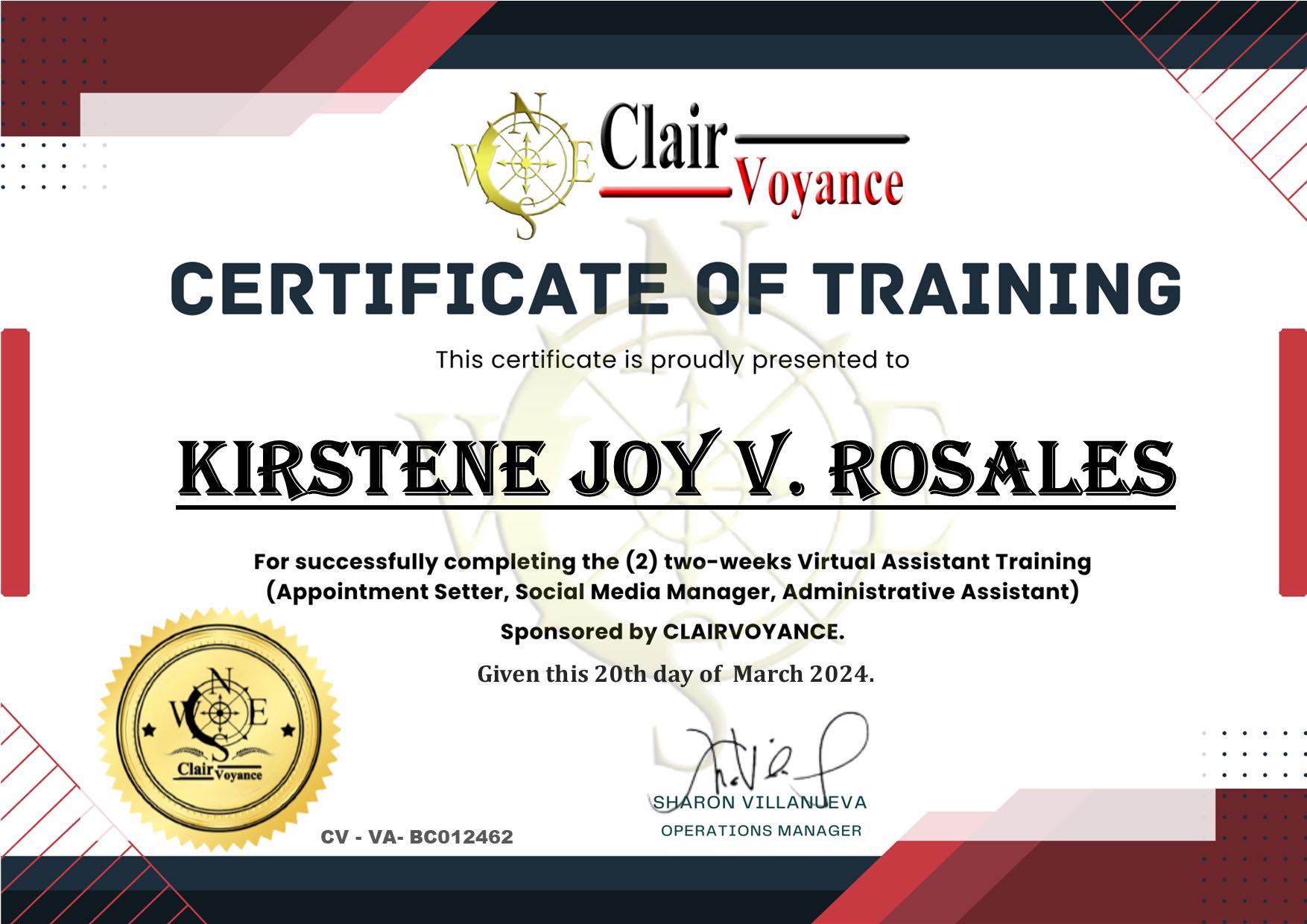 Virtual Assistant Training Complete