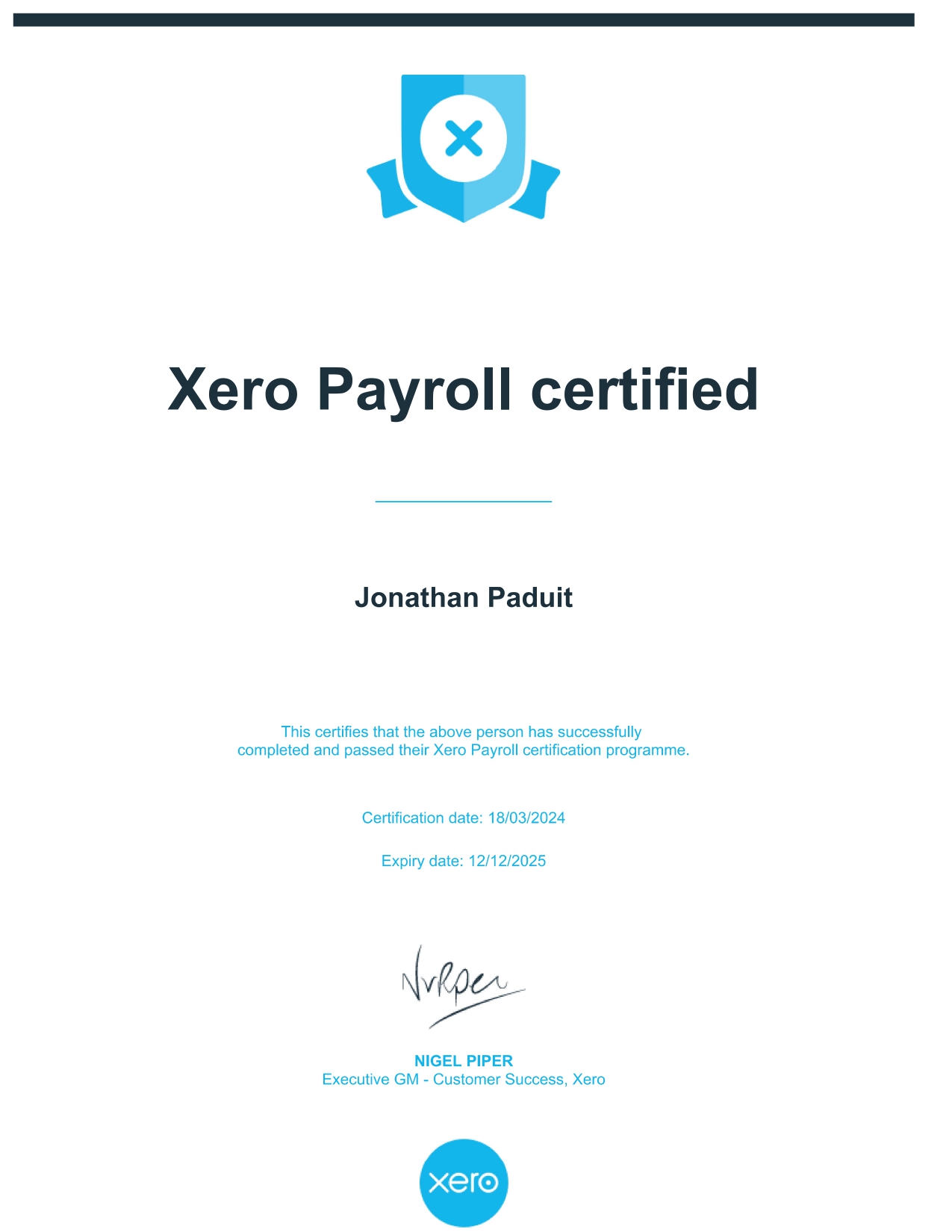 Xero Payroll Certification