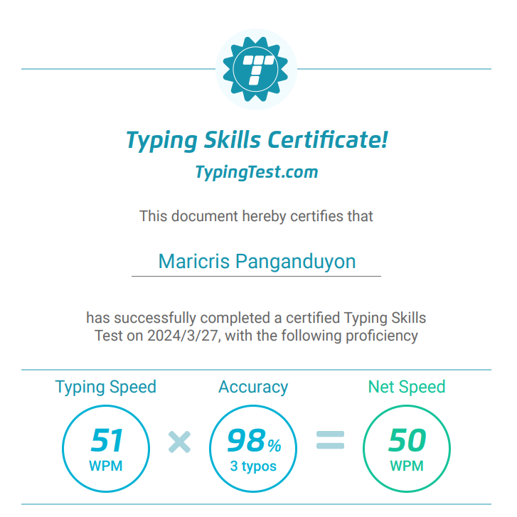 Typing Skills Certificate