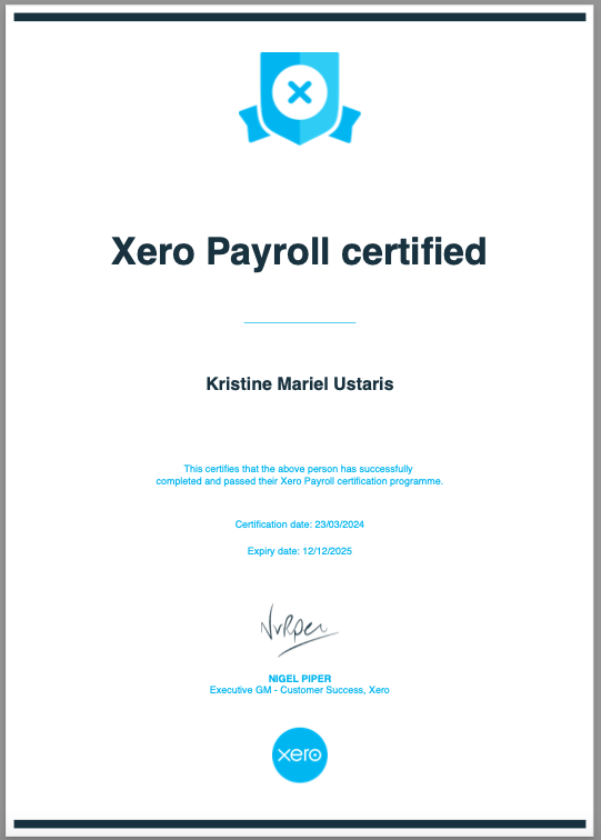 Xero Payroll Certificate