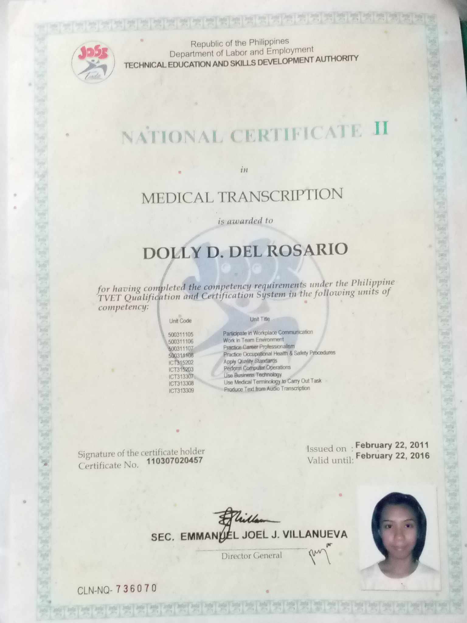 NATIONAL CERTIFICATE FOR MEDICAL TRANSCRIPTION (2011)