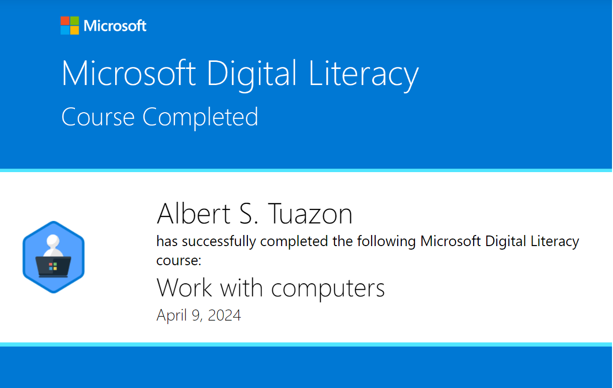 Certificate for Microsoft Digital Literacy