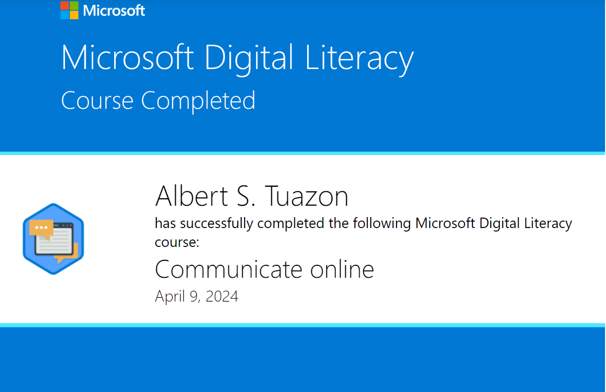 Certificate for Microsoft Digital Literacy Communicate Online