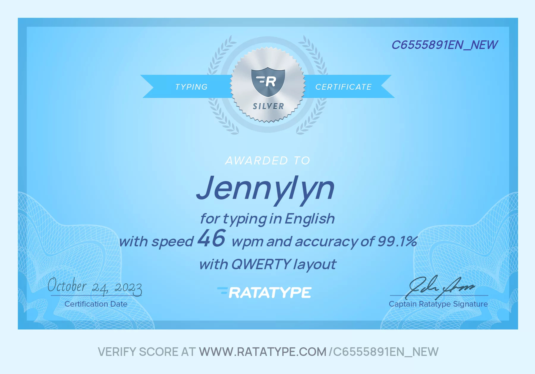 Typing Test Certificate