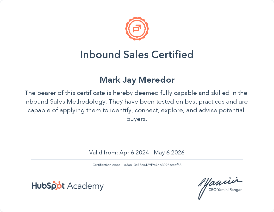 HubSpot Certificate