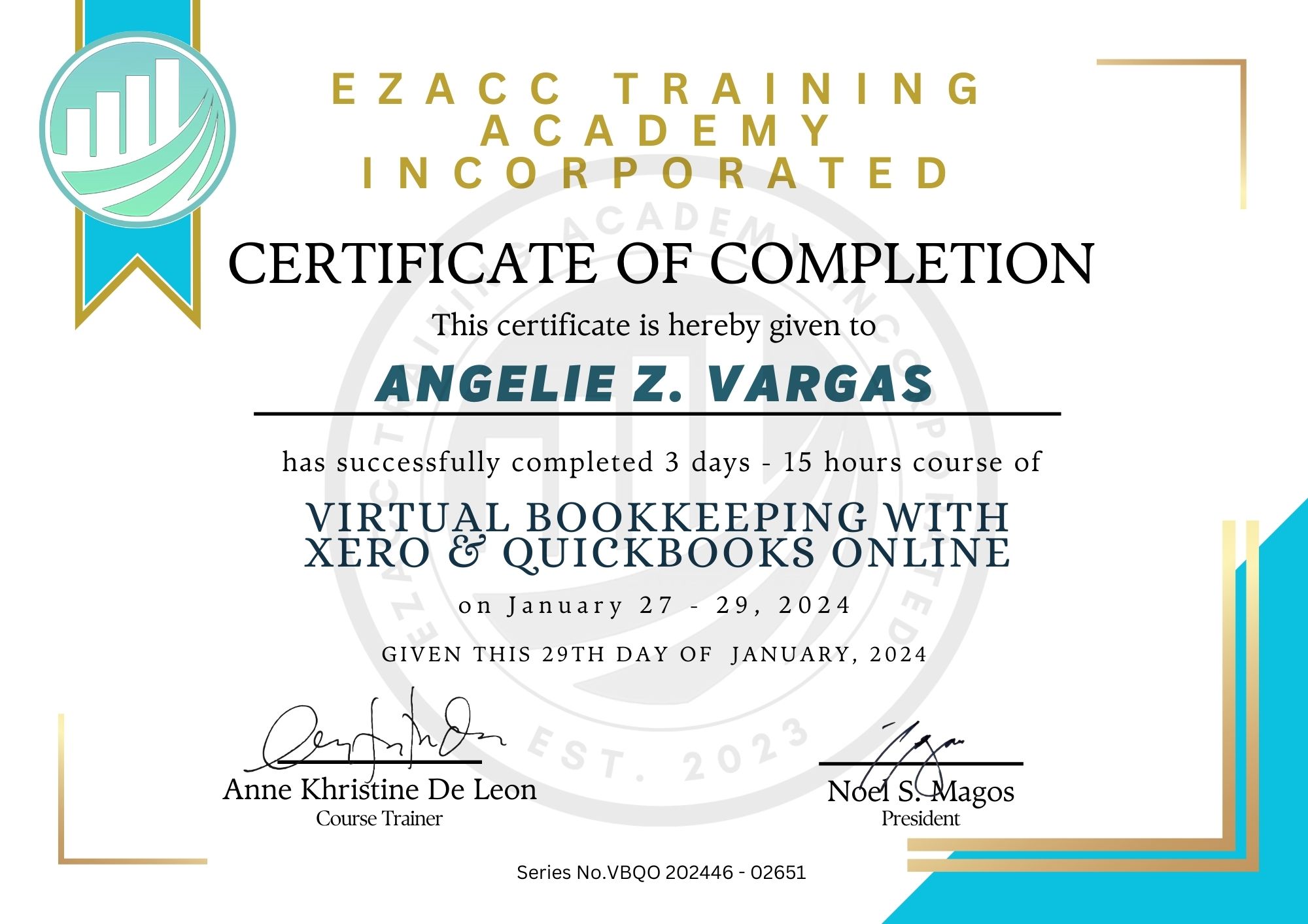 Bookkeeping certificate