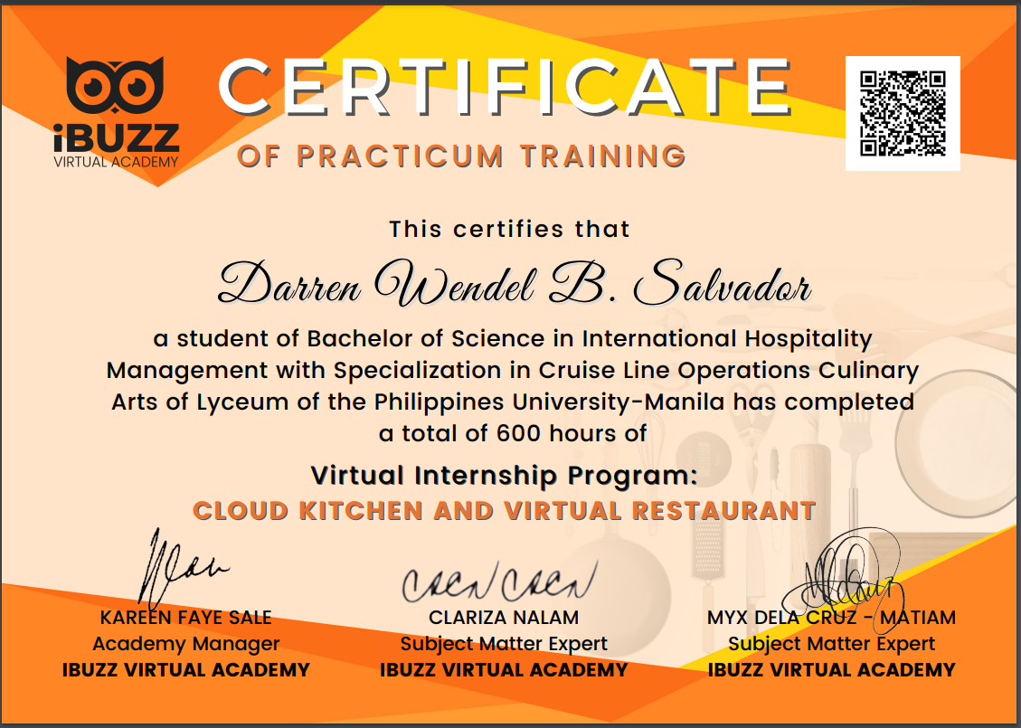 Certificate on Cloud Kitchen and Virtual Restaurant