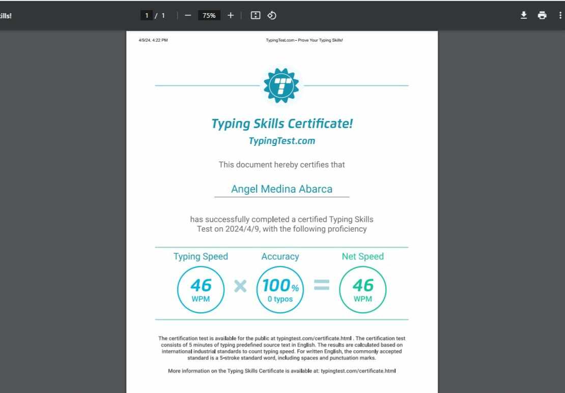 TYPINGTEST SKILLS CERTIFICATE