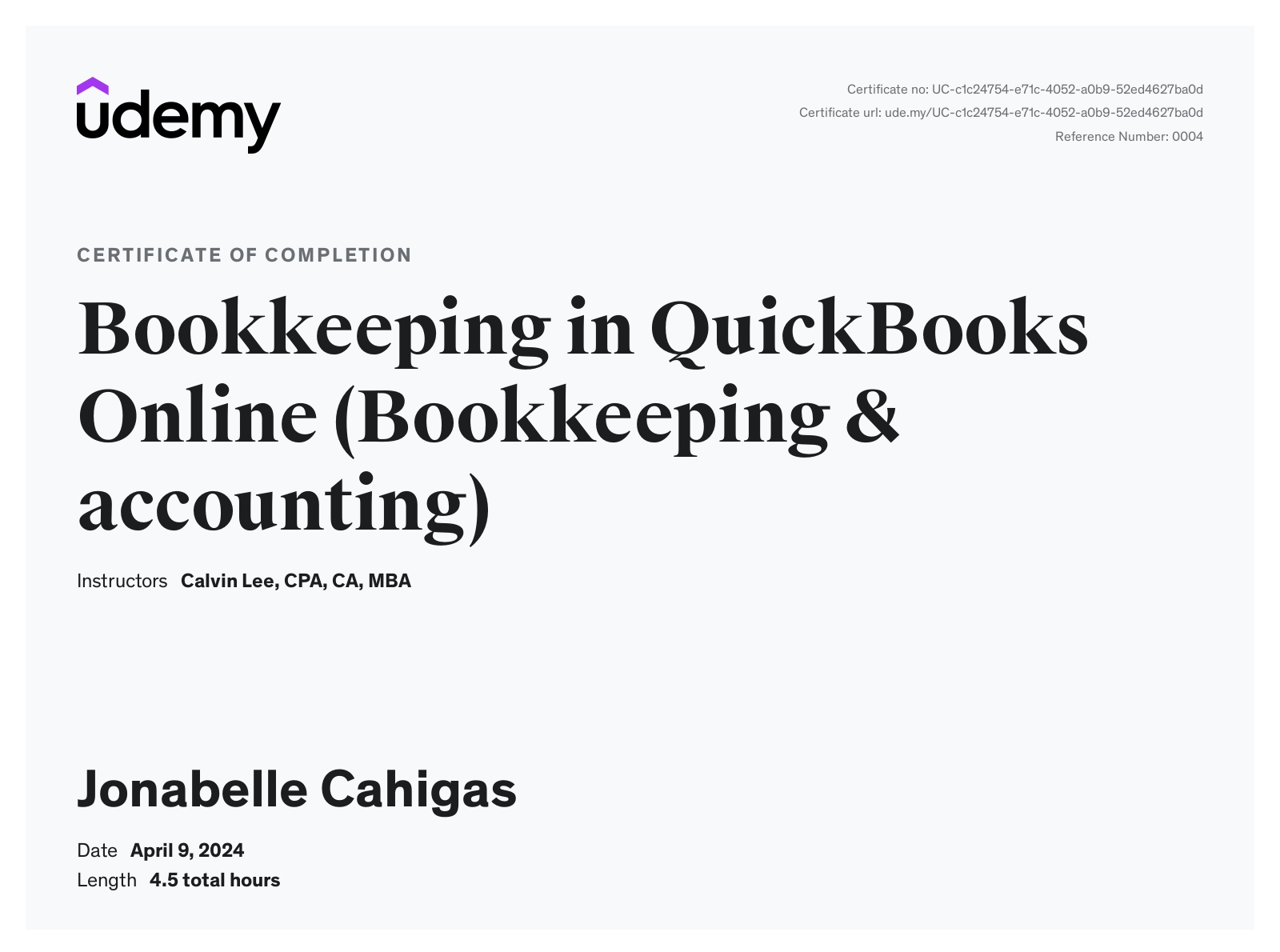 Bookkeeping in Quickbooks Online Certificate