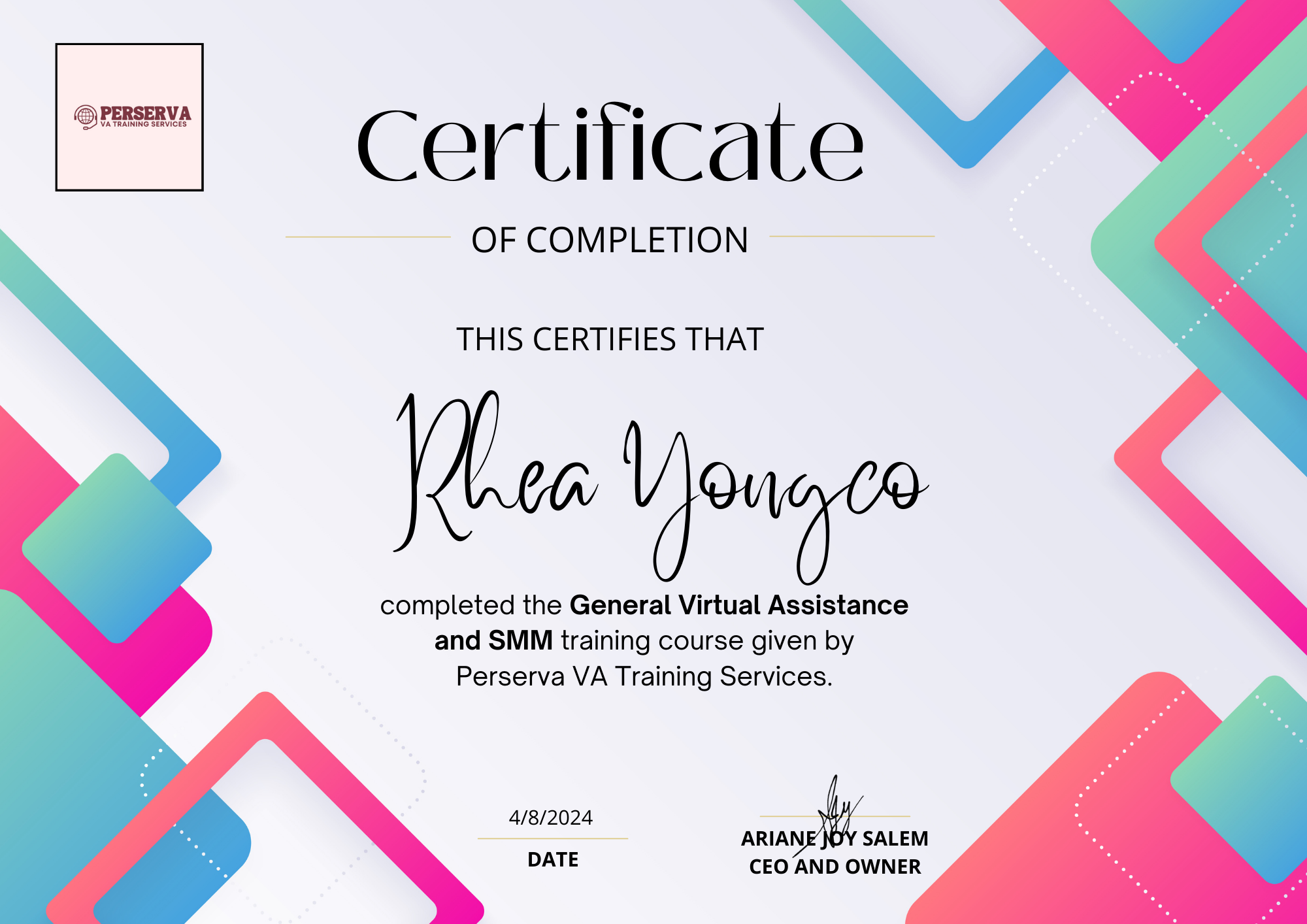 General Virtual Assistance and SMM Training Completed