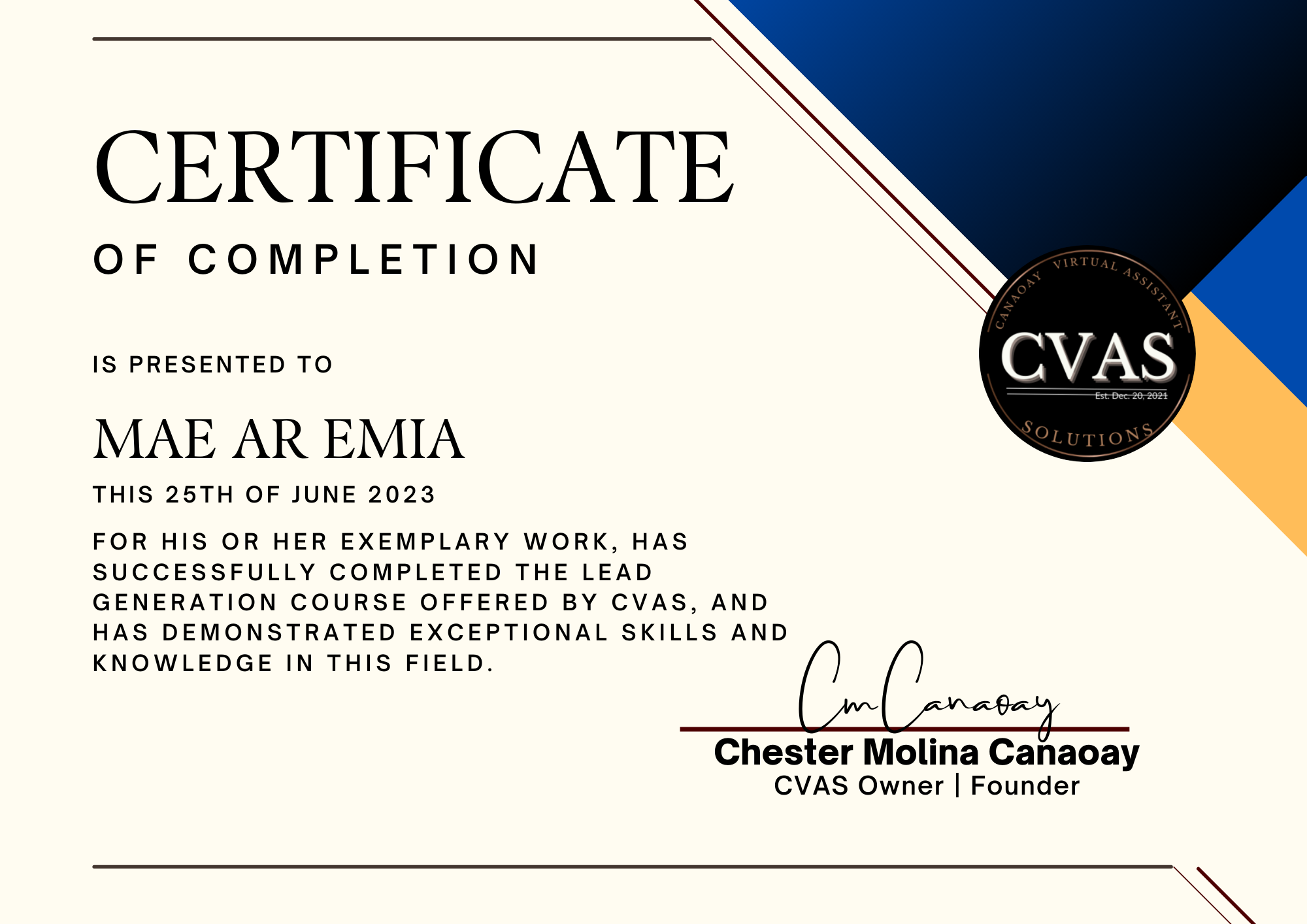 Lead Generation Certificate