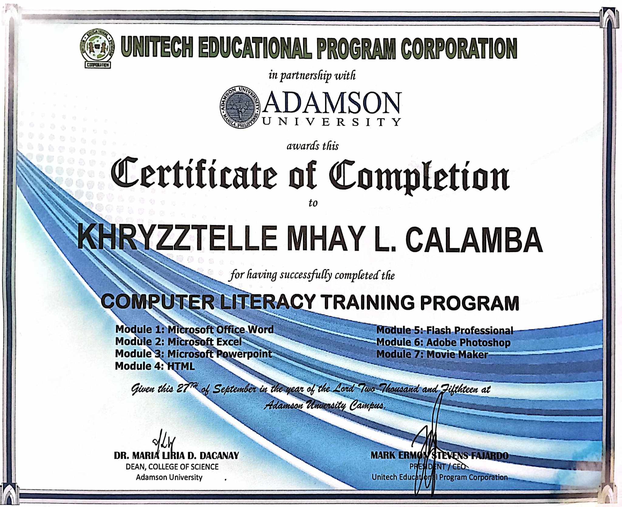 Certificate of Completion