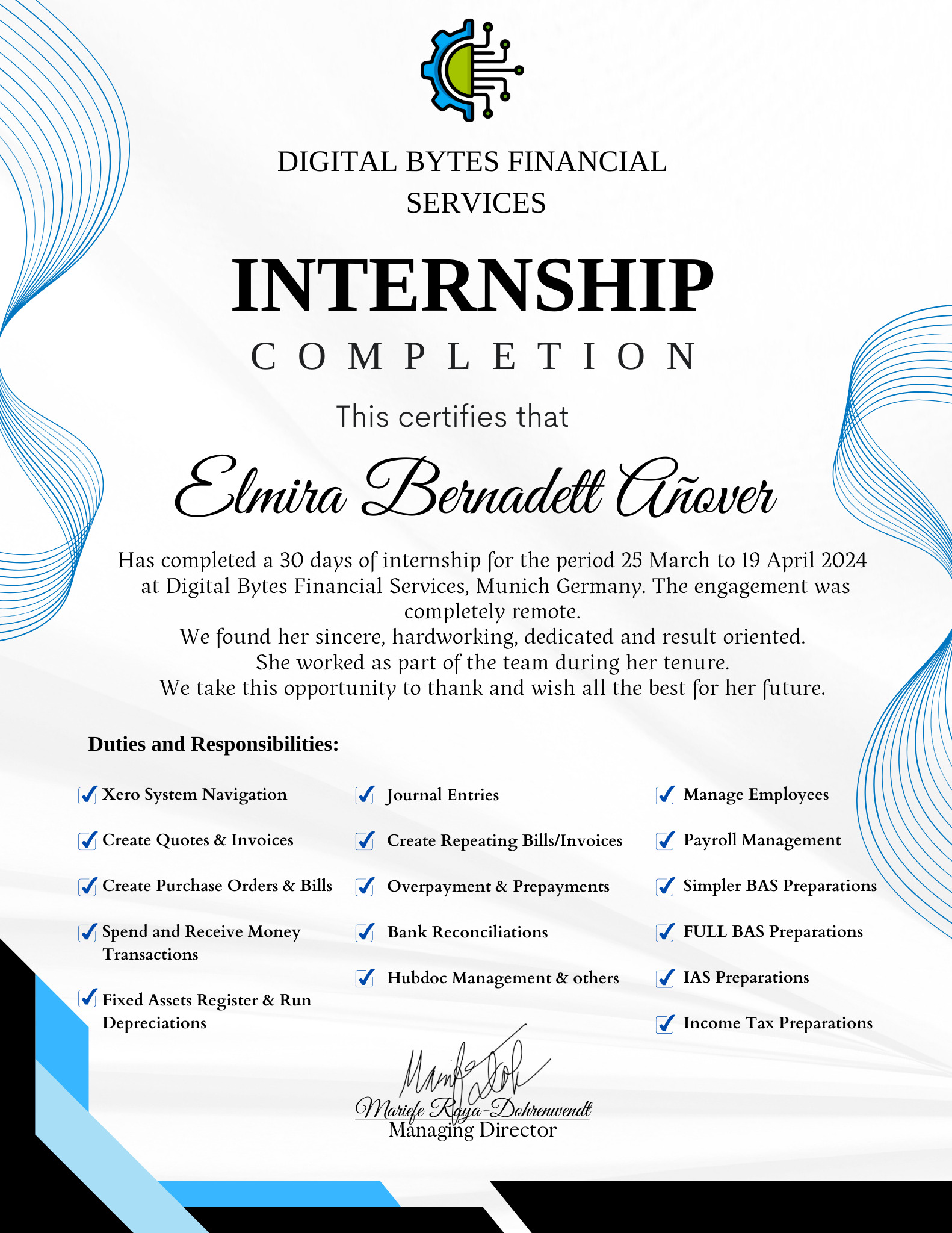 Internship Completion Certificate