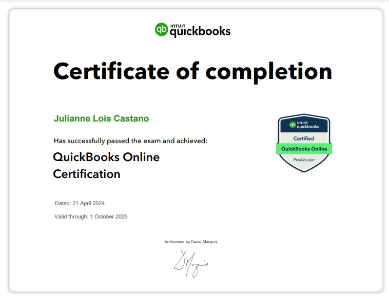 Quick Books Online Certification