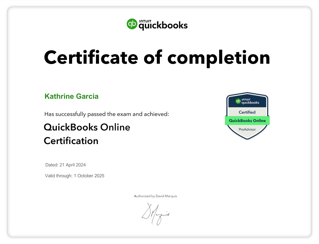 Certified Quickbooks Online ProAdvisor