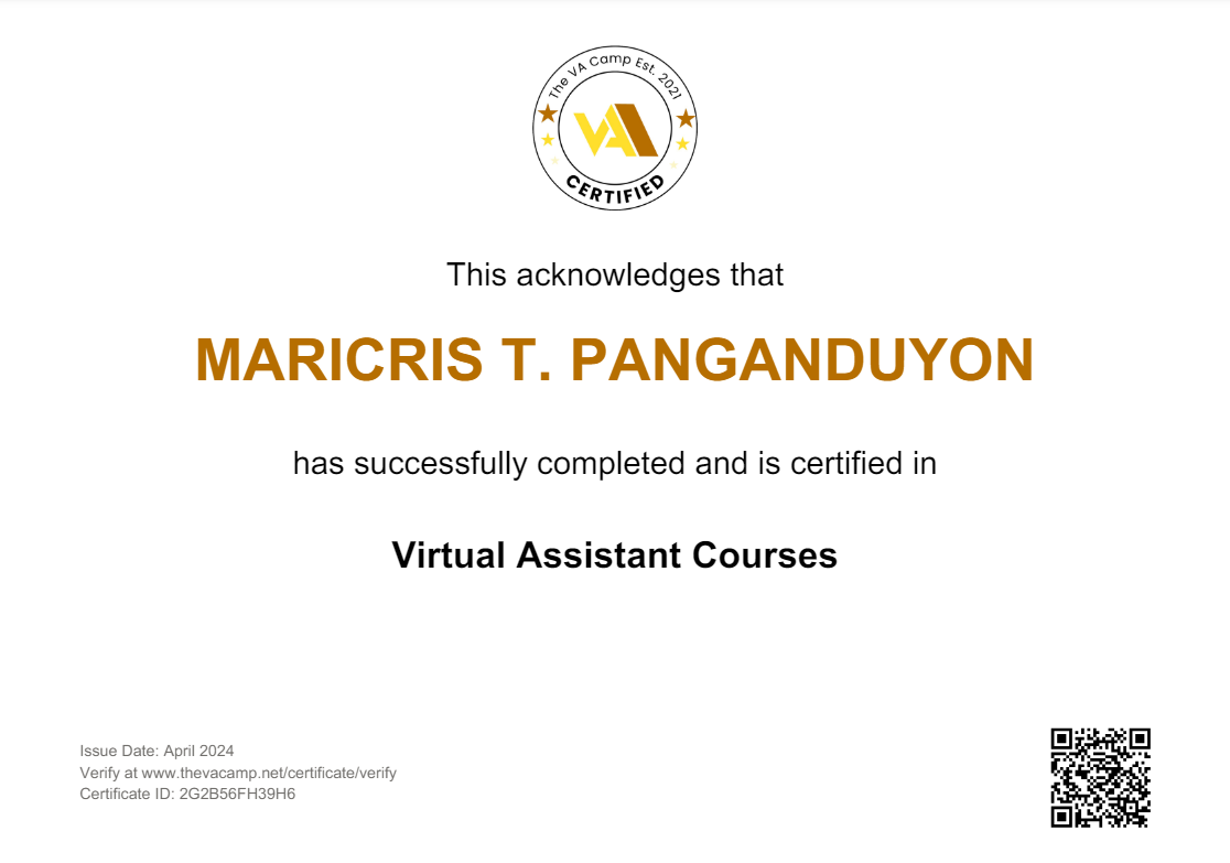 Virtual Assistant Courses Certificate