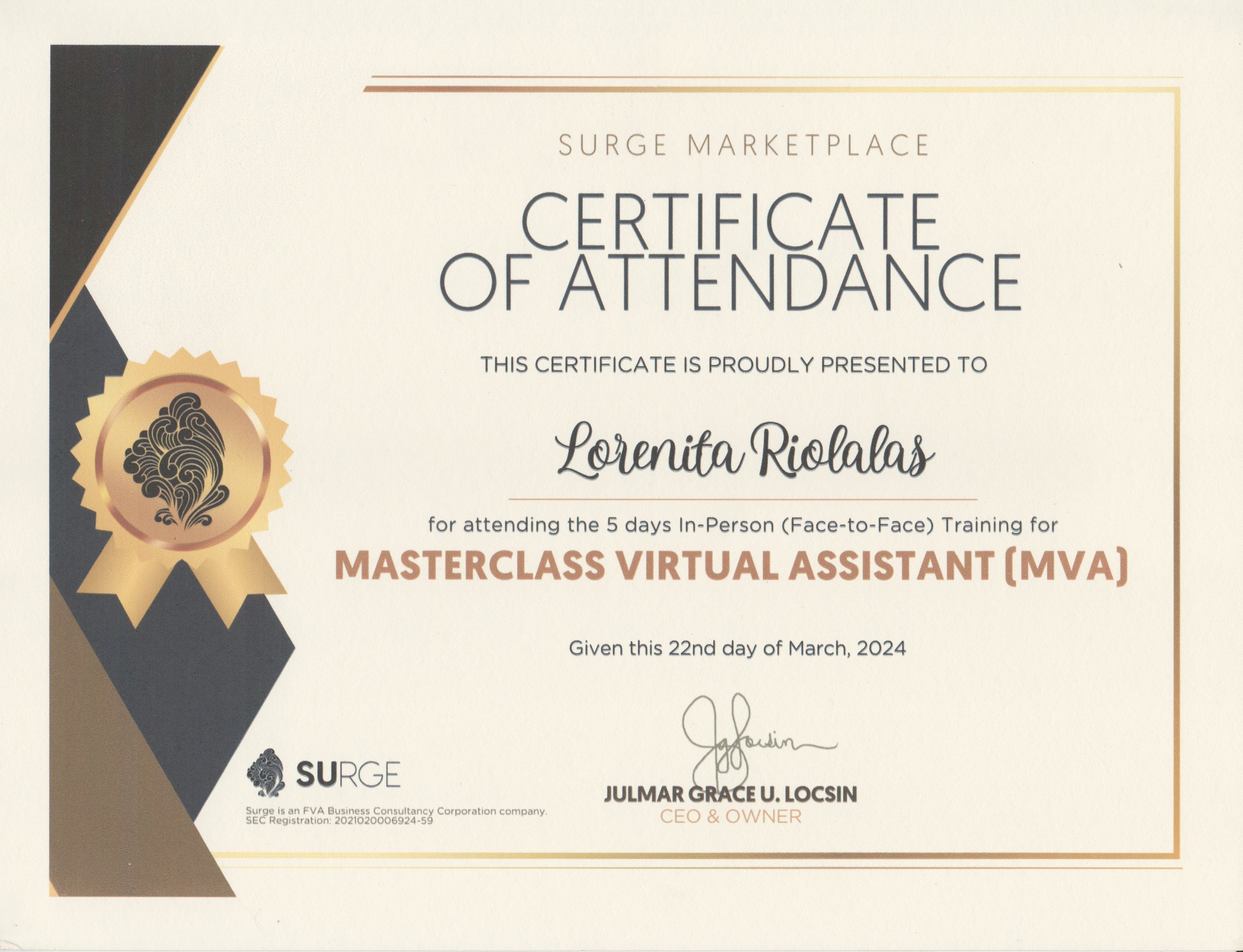 Certificate of Attendace