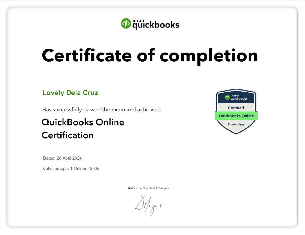 Certified QuickBooks Online ProAdvisor