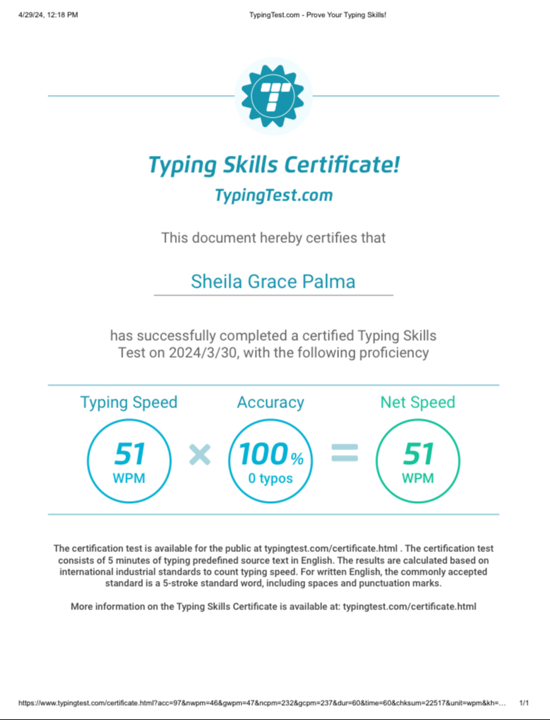 Typing Skill Certificate