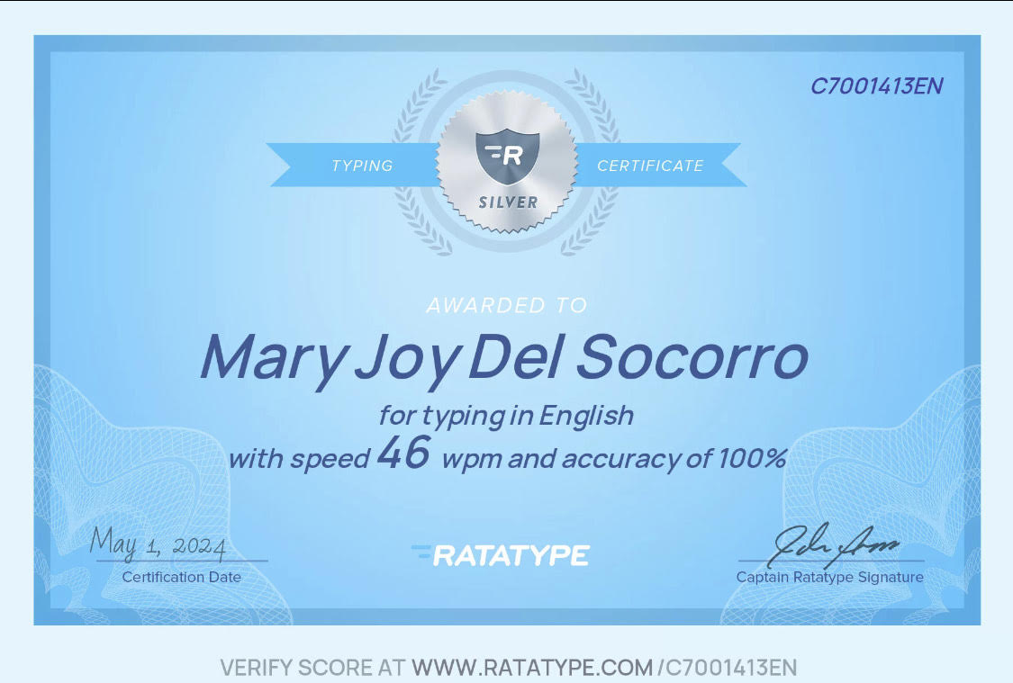 Typing Test Certificate