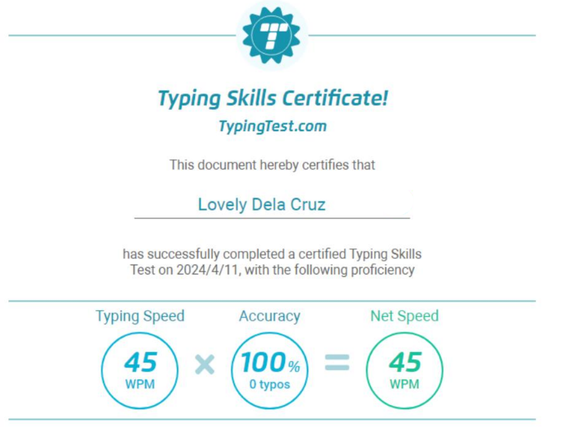 Typing Test Certificate