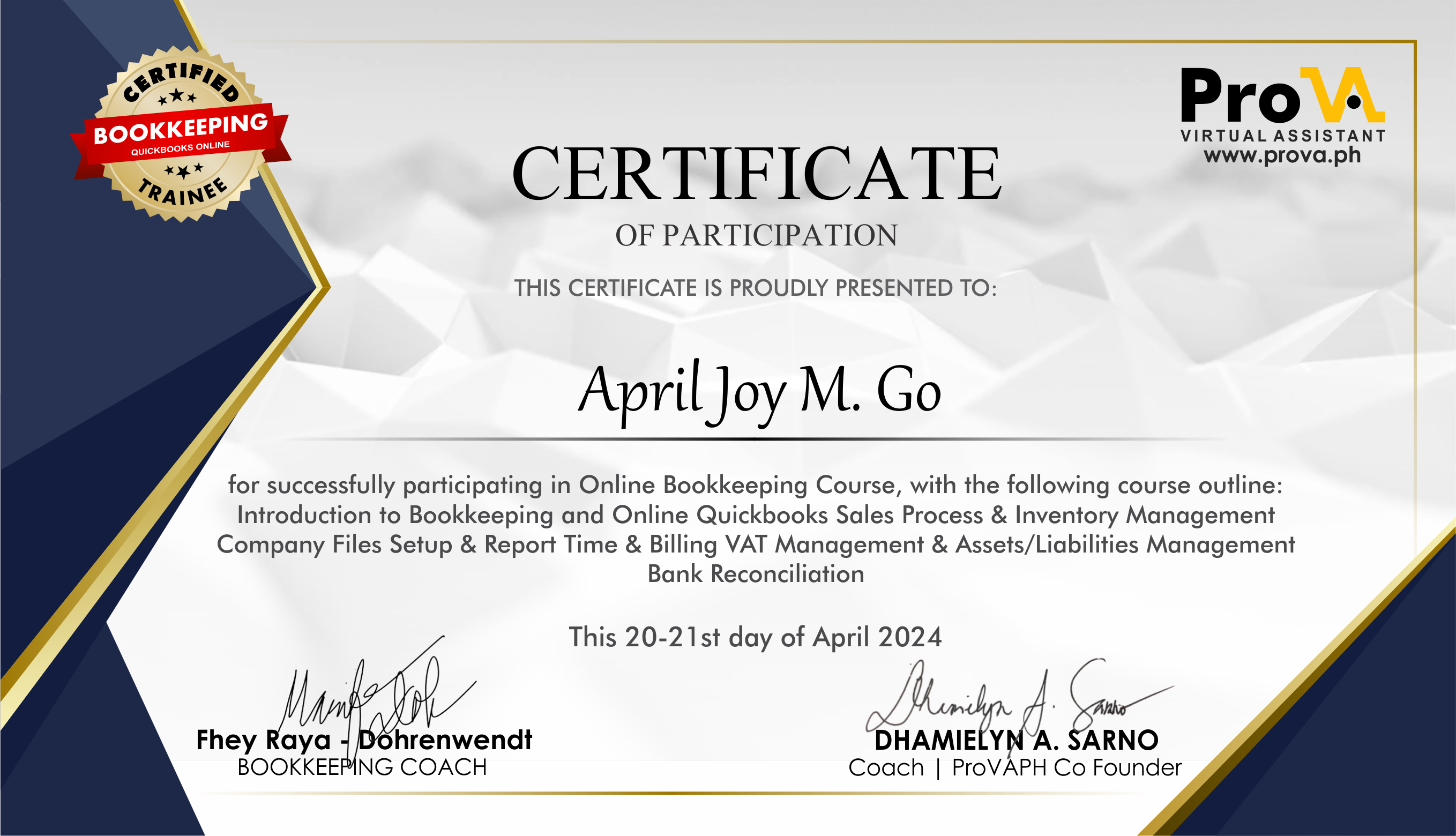 Bookkeeping and Quickbooks Certificate