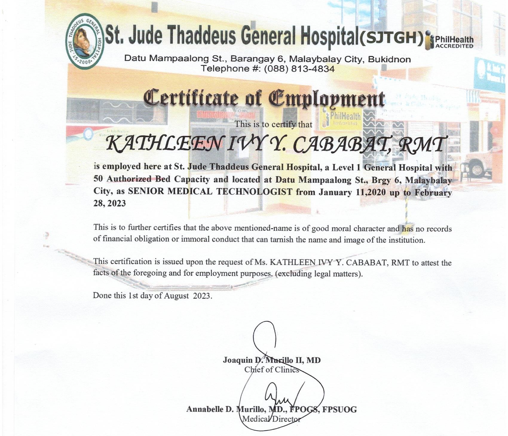 Certificate of Employment