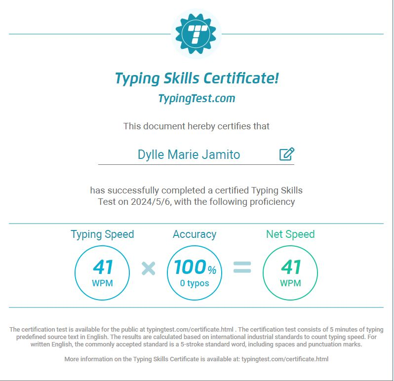 Typing Skills Certificate