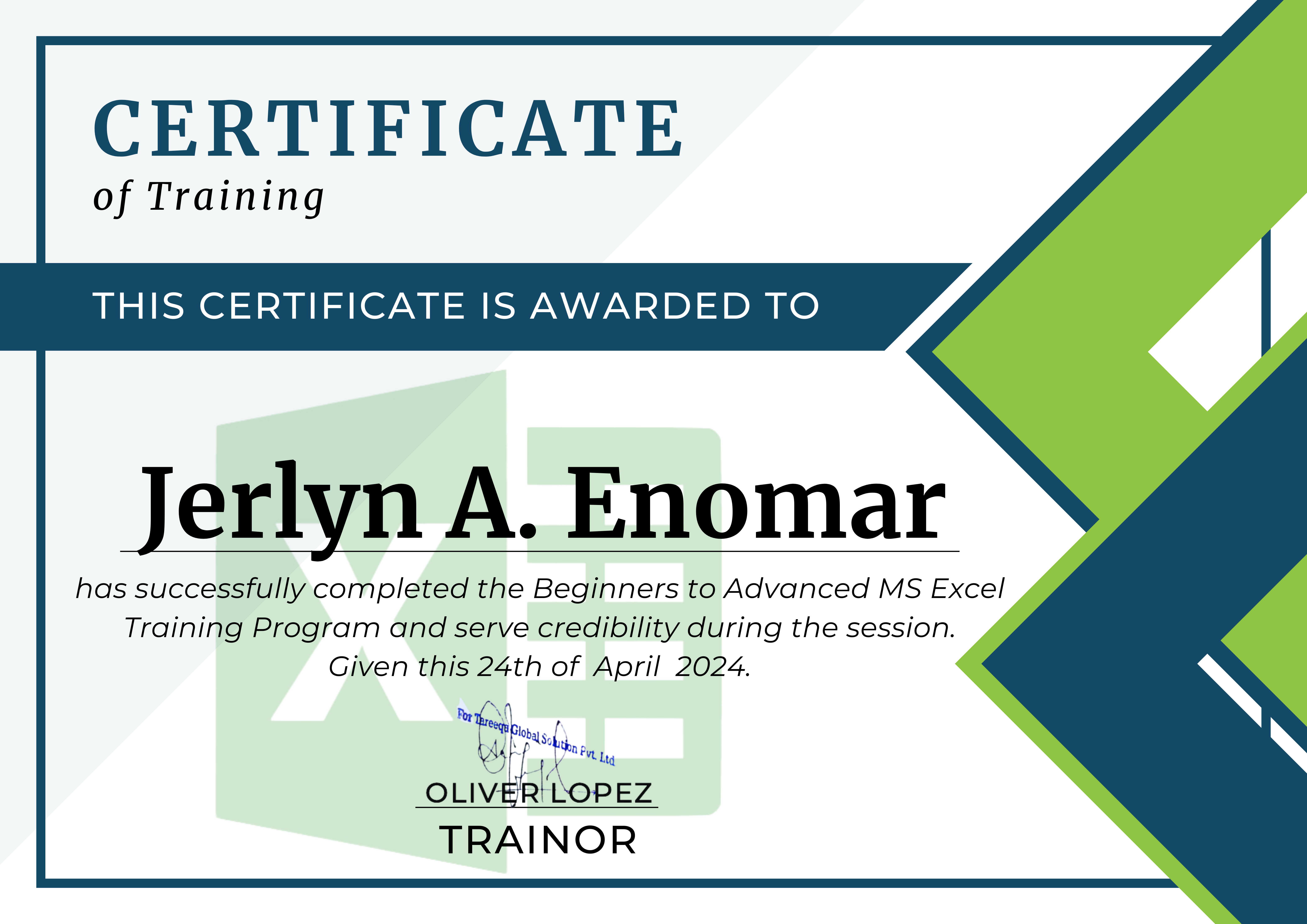 MS Excel Training Program