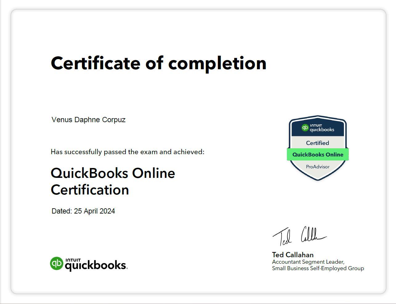 QuickBooks Online Certificate