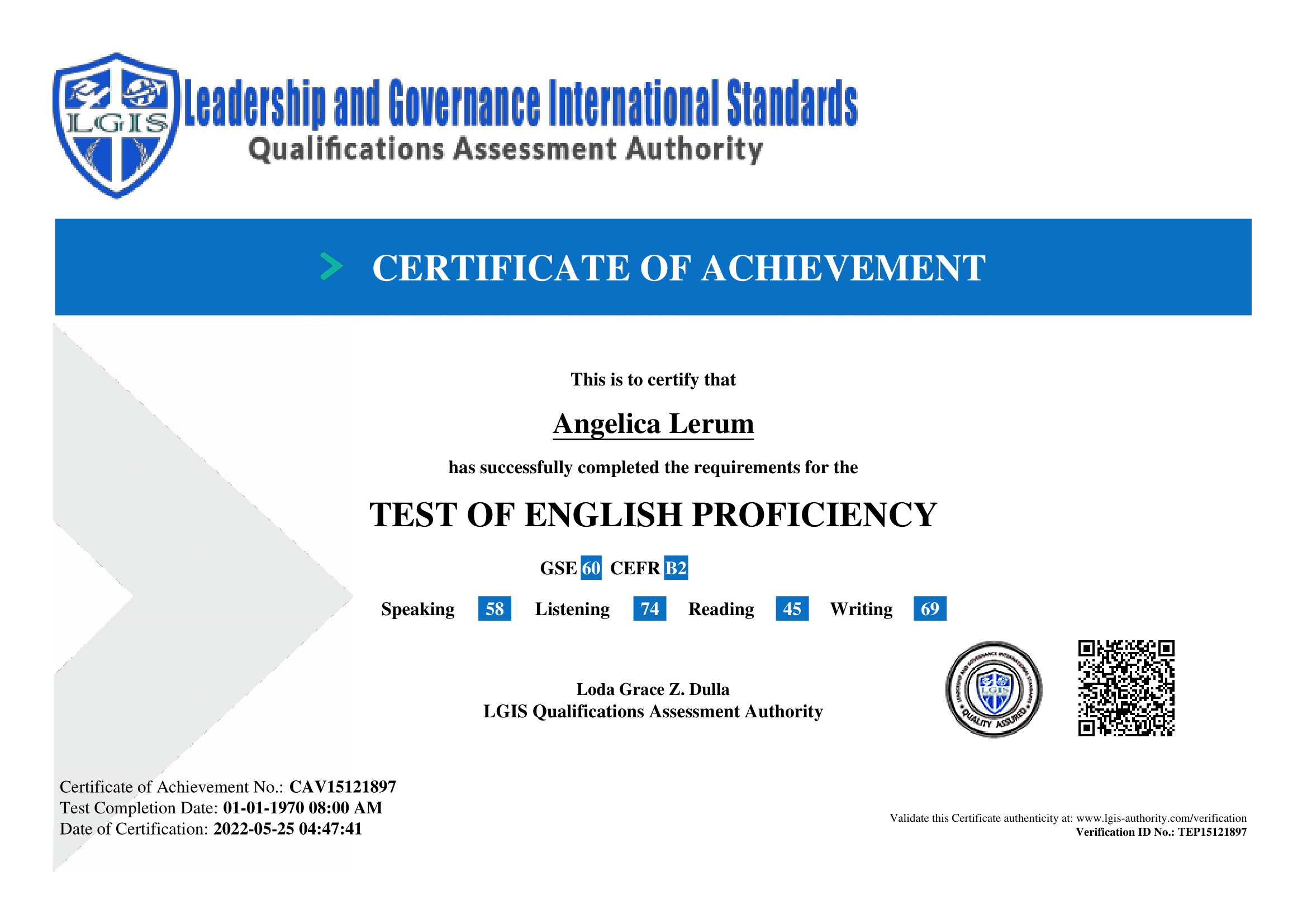 Leadership and Governance International Standards Global Scale of English (GSE) - Test of English Proficiency