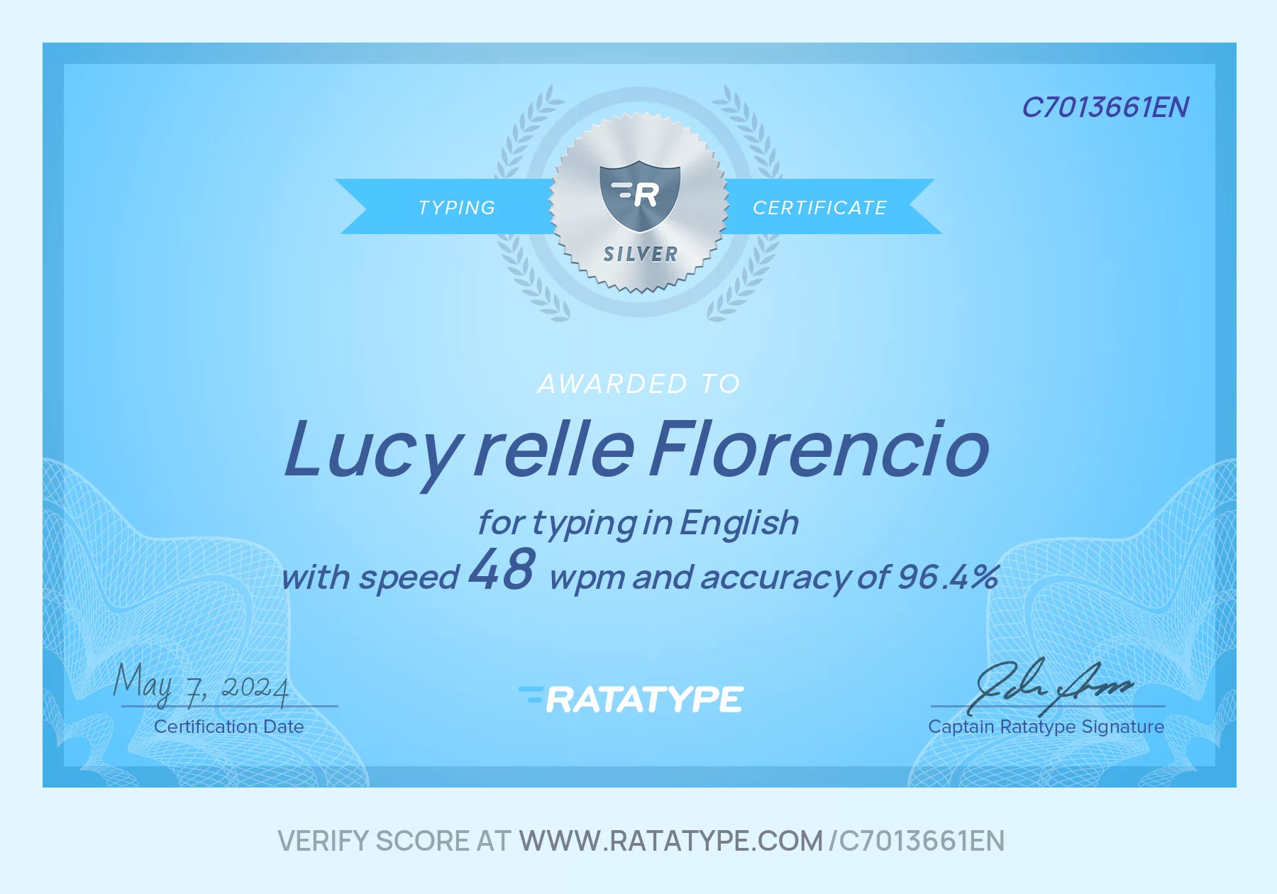 TYPING CERTIFICATE