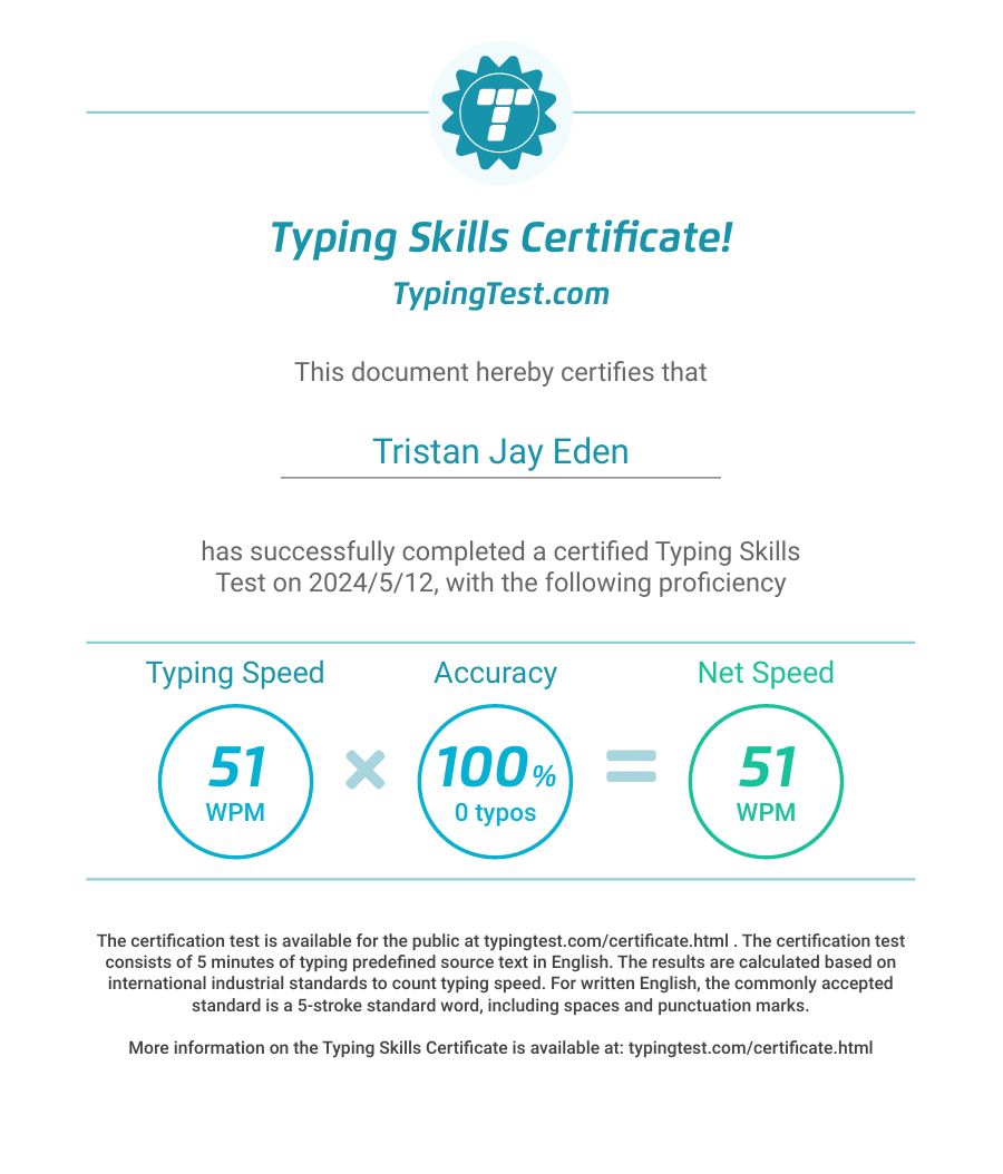 Typing Skills Certificate