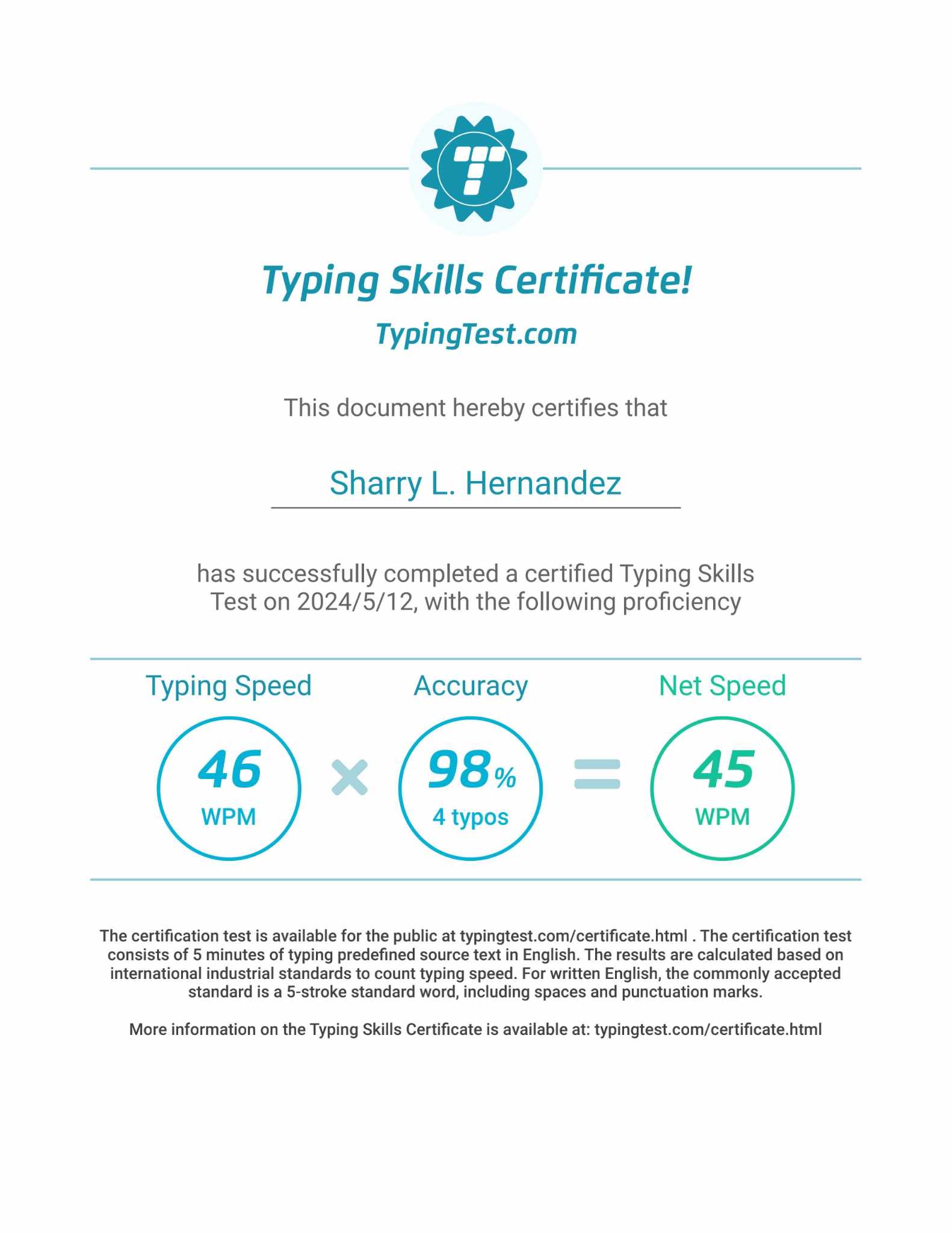 Typing Skills Certificate