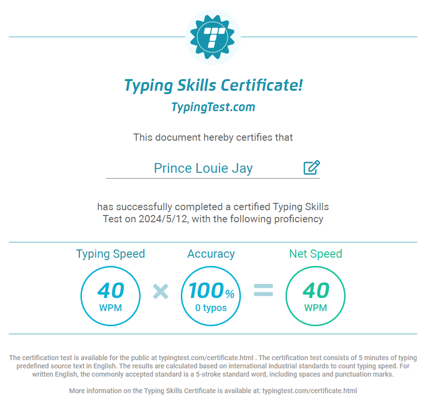 Typing test Certification